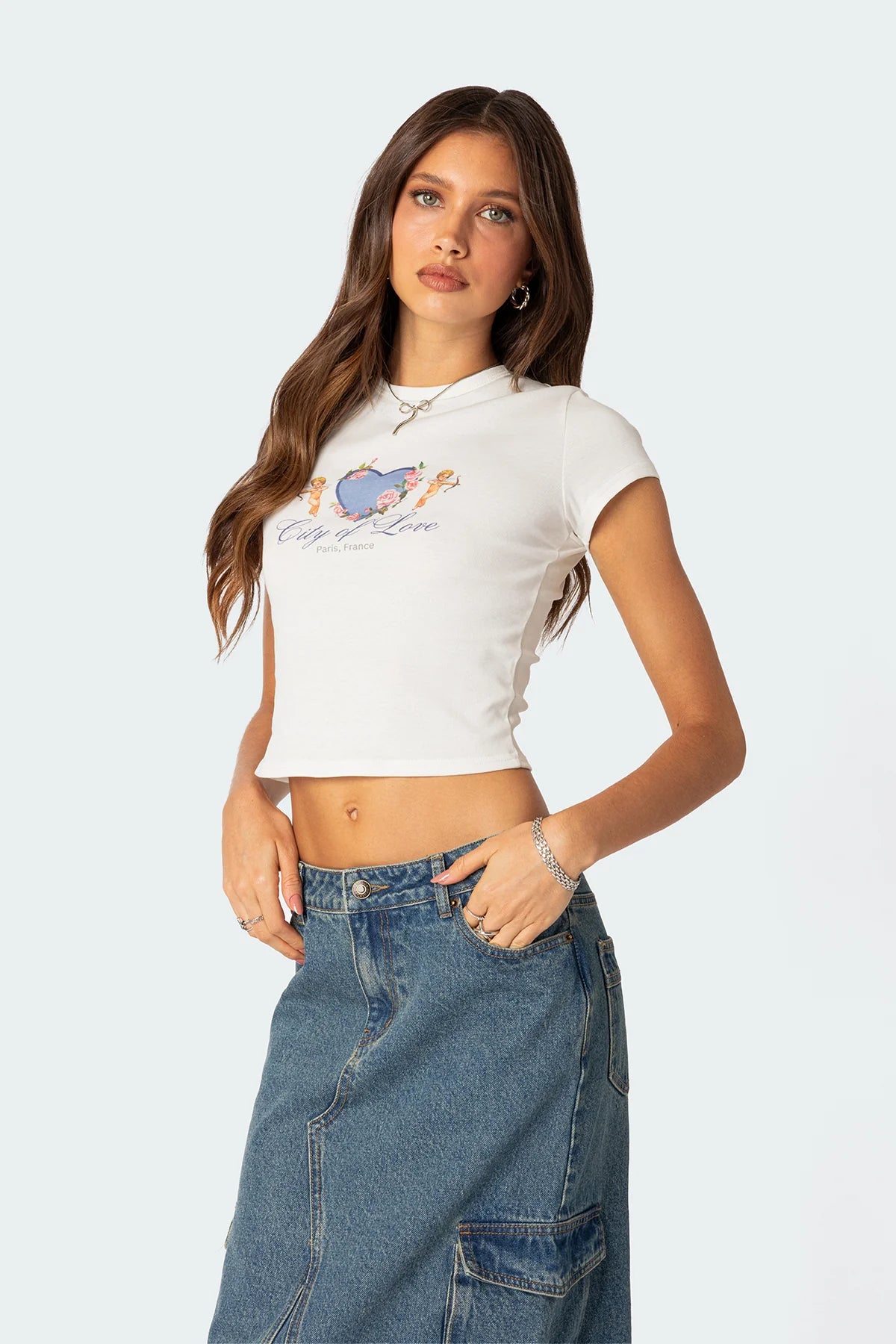 Camiseta Cropped de Algodão com Estampa