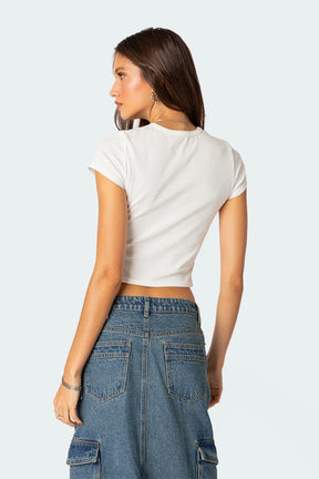 Camiseta Cropped de Algodão com Estampa