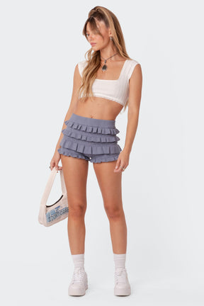 Shorts De Malha Tricotado Com Babados Kylie