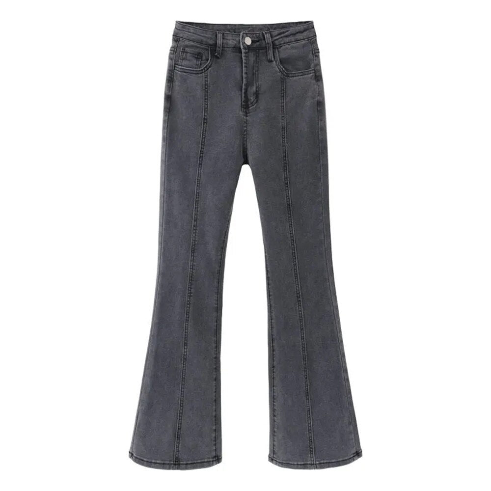 Jeans Flare de Cintura Alta com Costura Frontal