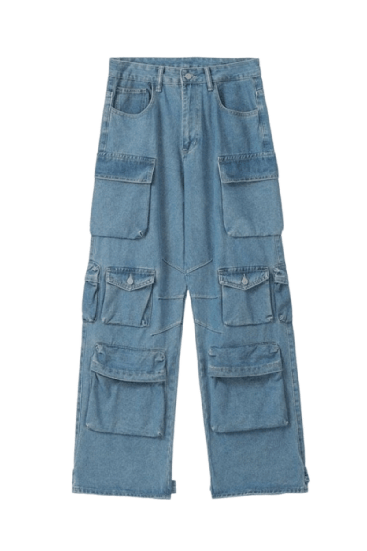 Calça Cargo Jeans Perna Reta com Multi bolsos